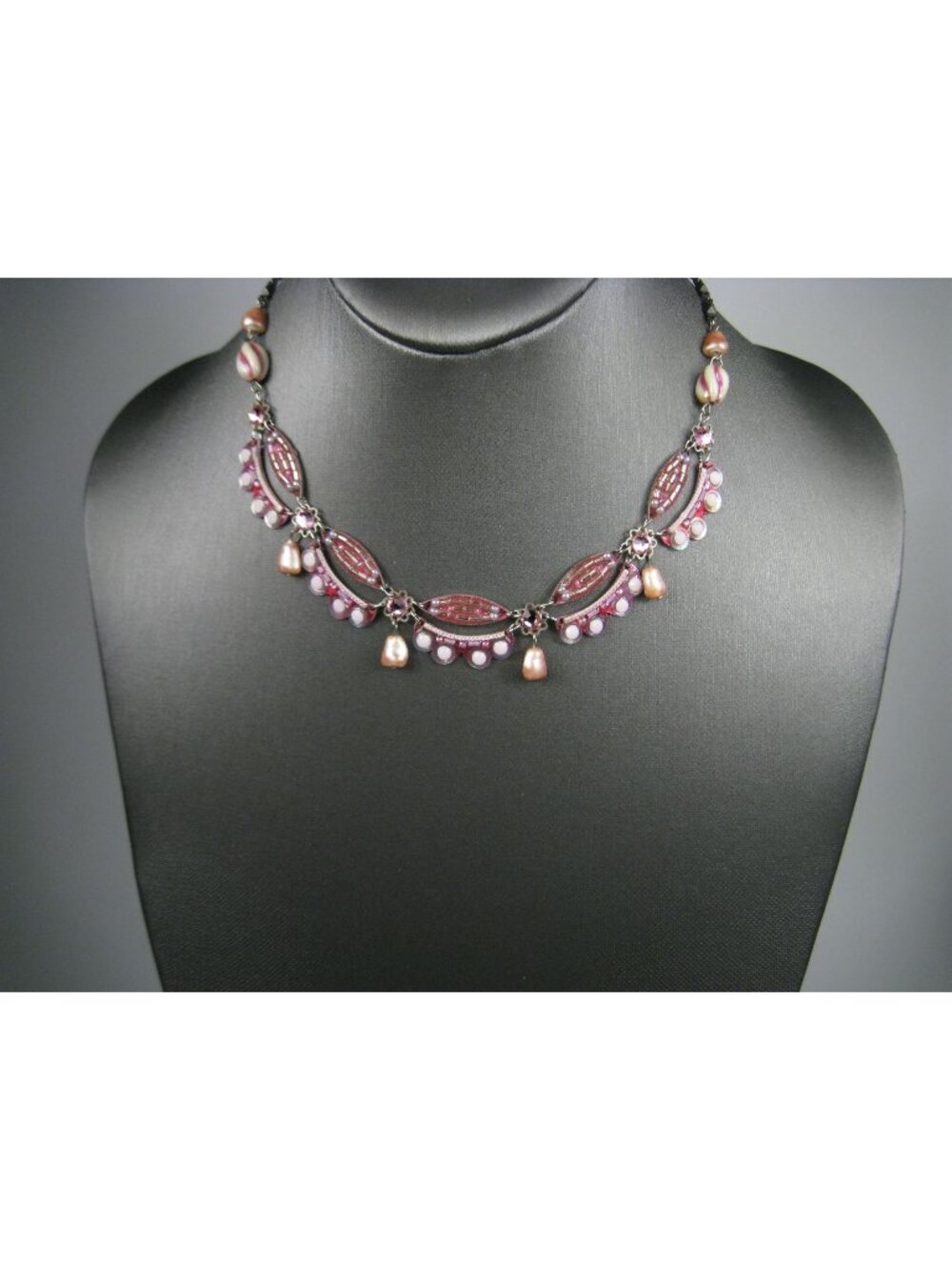 Abaya Pink Beaded Choker Necklace Festoon Simulated Pearl 15 in Choker Pink